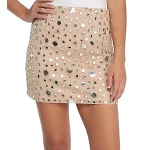 French Connection Blush Mini Skirt with Gold Mirror Studs